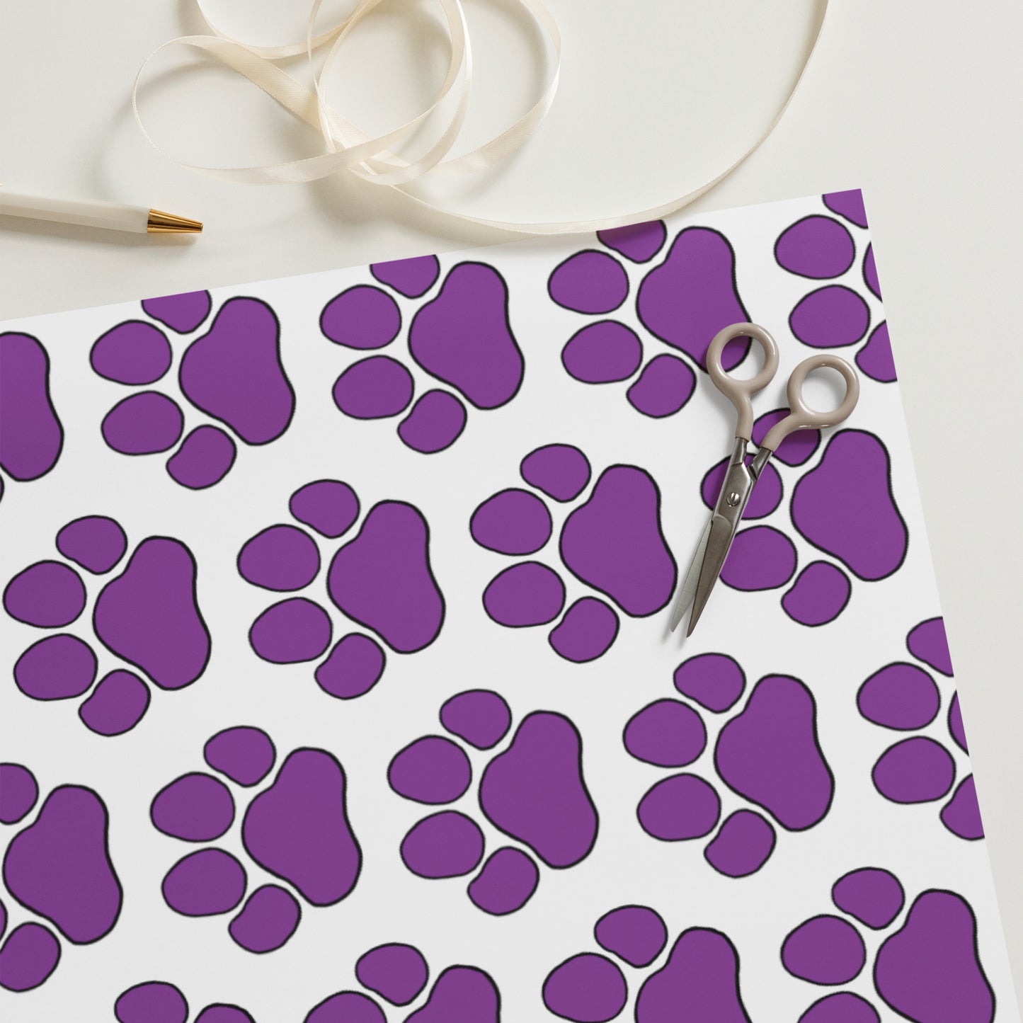 Purple Paw Wrapping Paper Sheets