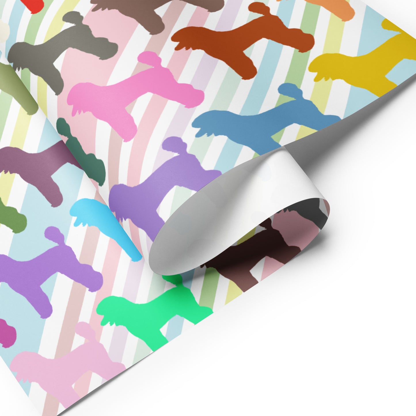 Colorful Poodles on Color Diagonal Stripe Background Wrapping Paper Sheets