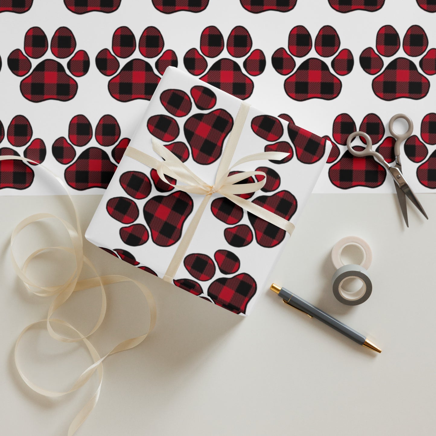Buffalo Print Paw Wrapping Paper Sheets