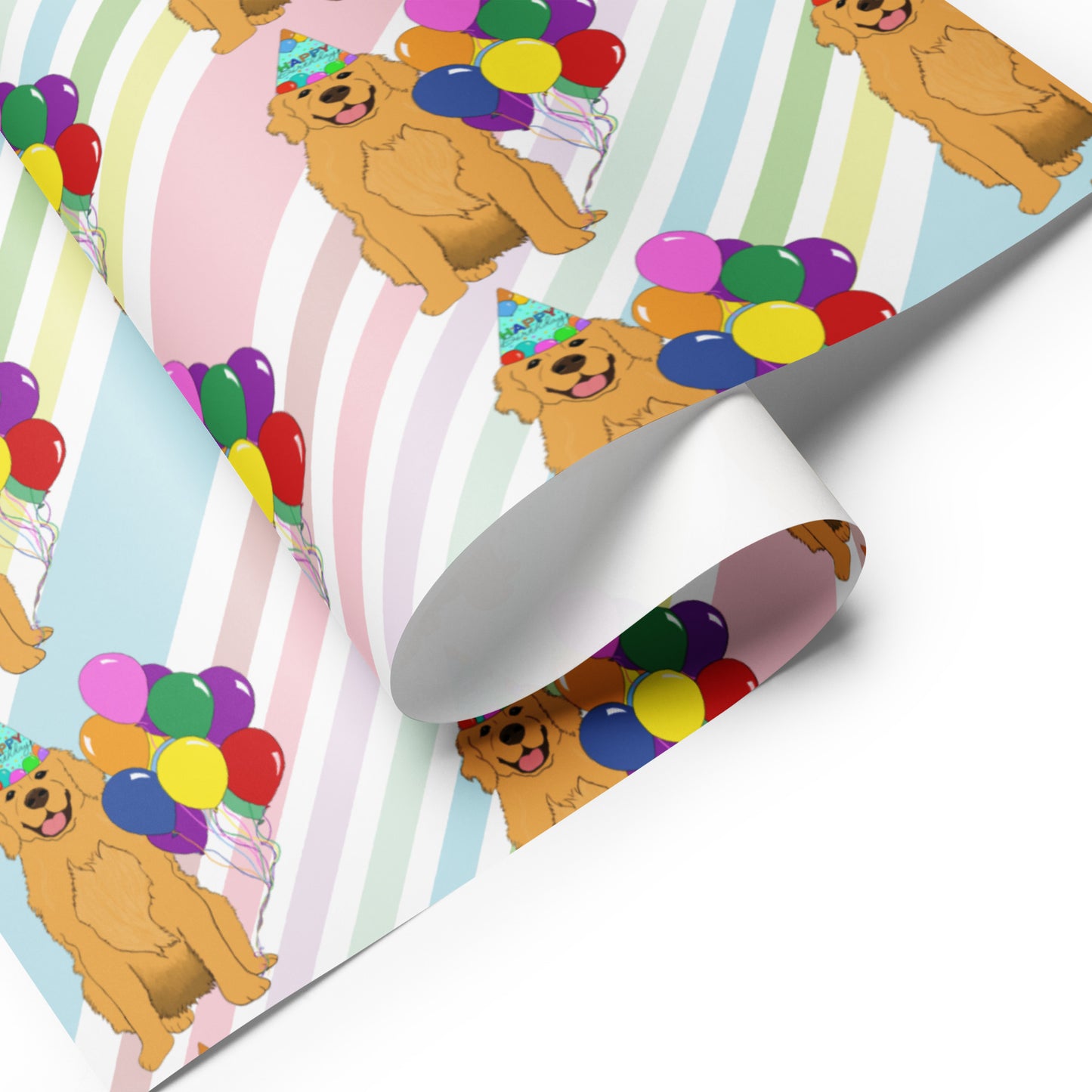 Golden Retriever White Diagonal Stripe Background Wrapping Paper Sheets
