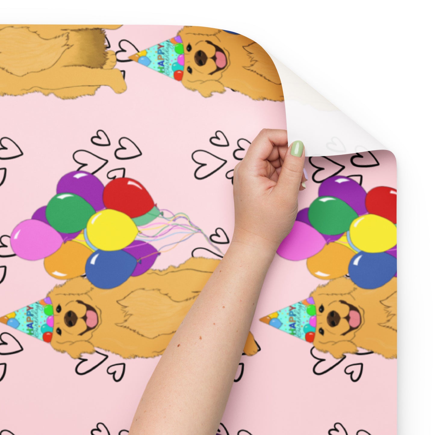 Golden Retriever Birthday Pink Heart Background Wrapping Paper Sheets