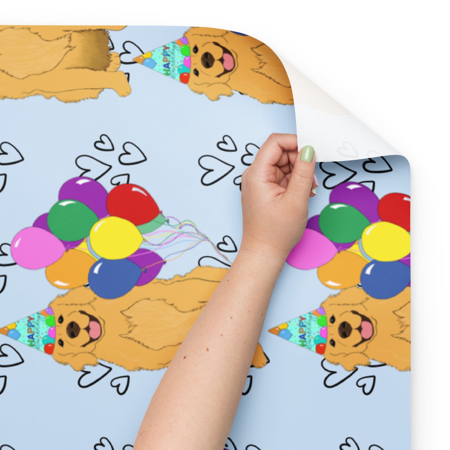 Golden Retriever Birthday Blue Heart Background Wrapping Paper Sheets