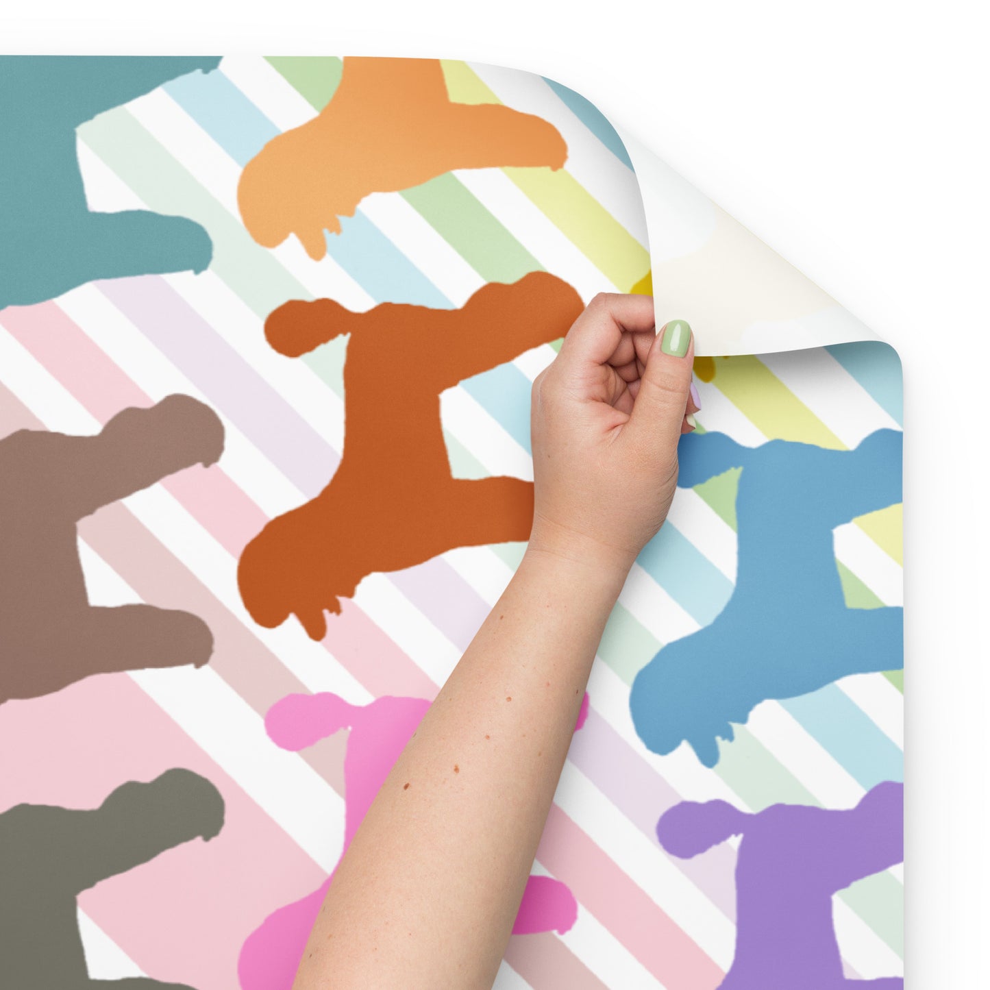 Colorful Poodles on Color Diagonal Stripe Background Wrapping Paper Sheets