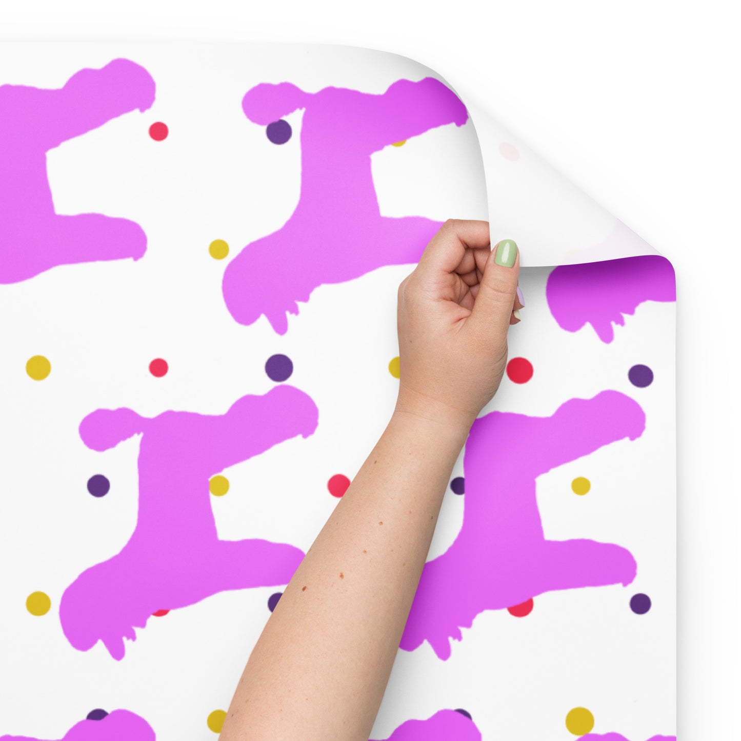 Pink Poodle on Polka Dots Background Wrapping Paper Sheets