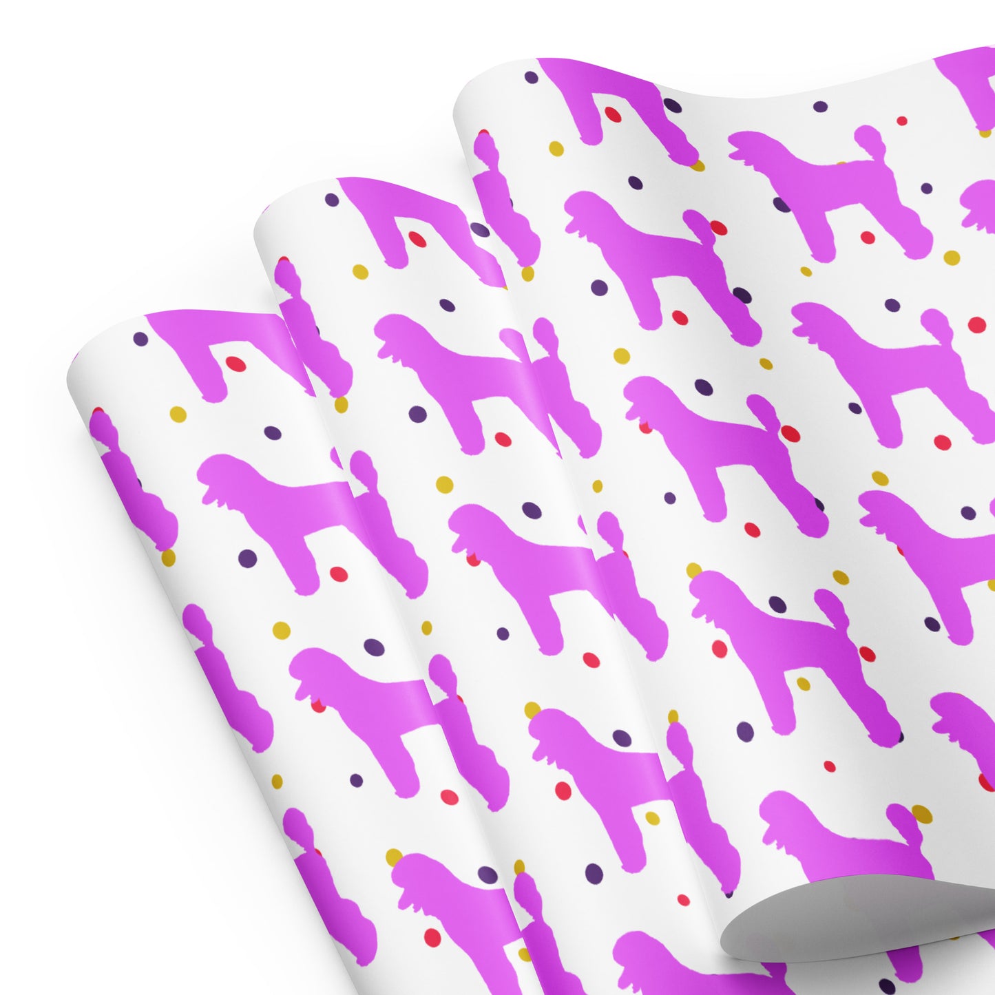 Pink Poodle on Polka Dots Background Wrapping Paper Sheets