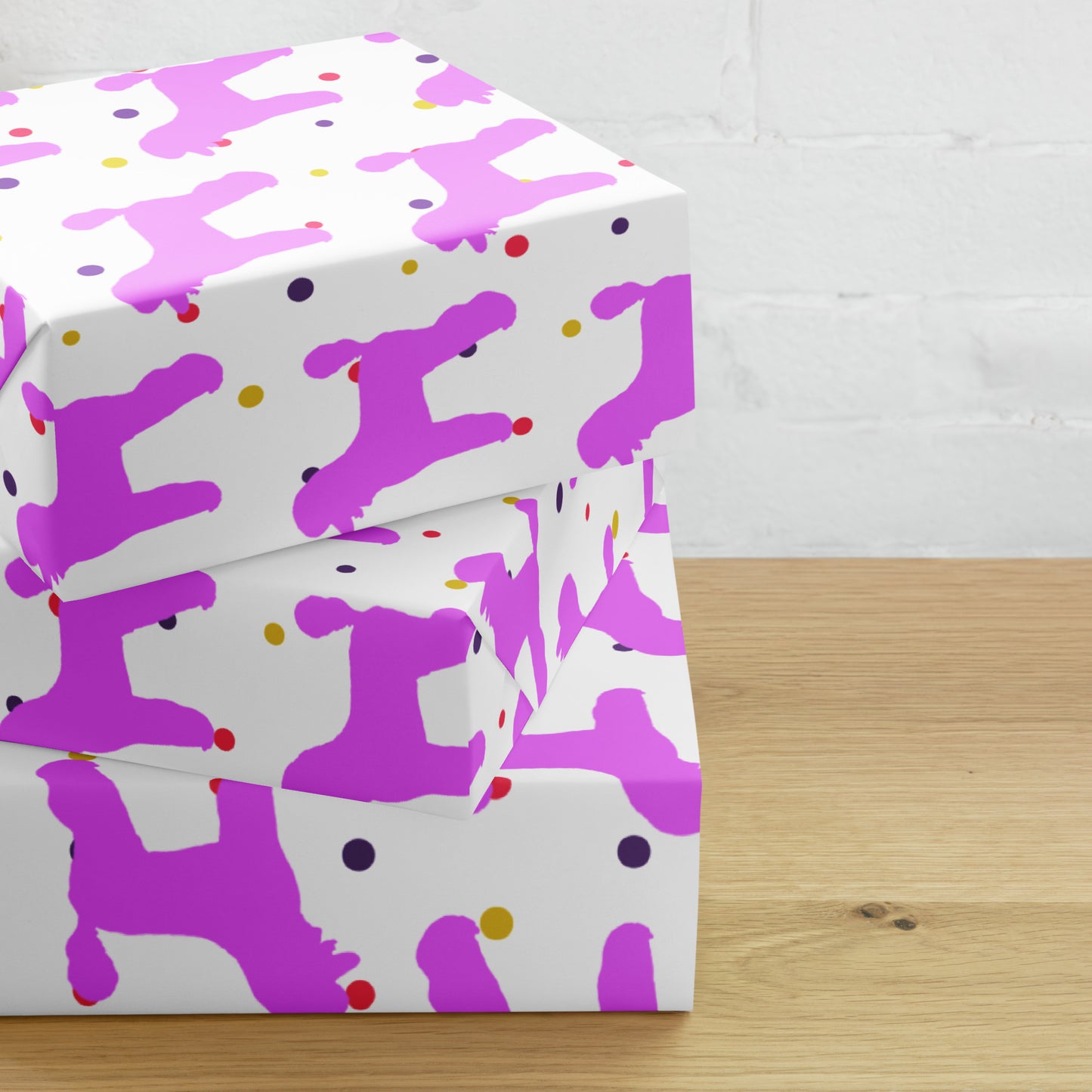 Pink Poodle on Polka Dots Background Wrapping Paper Sheets