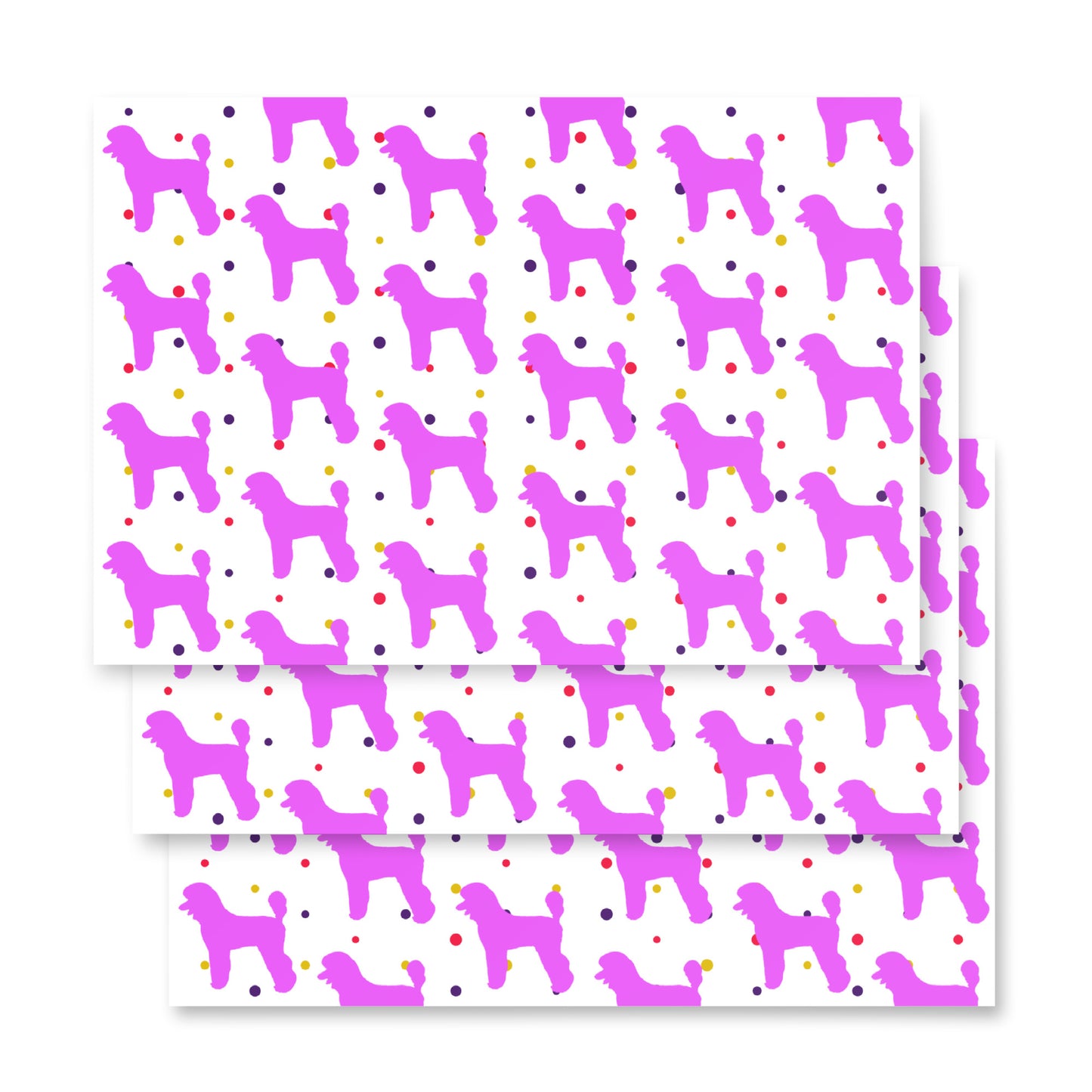 Pink Poodle on Polka Dots Background Wrapping Paper Sheets