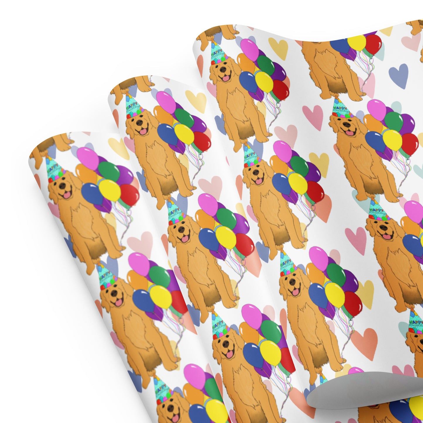 Golden Retriever White Heart Background Wrapping Paper Sheets