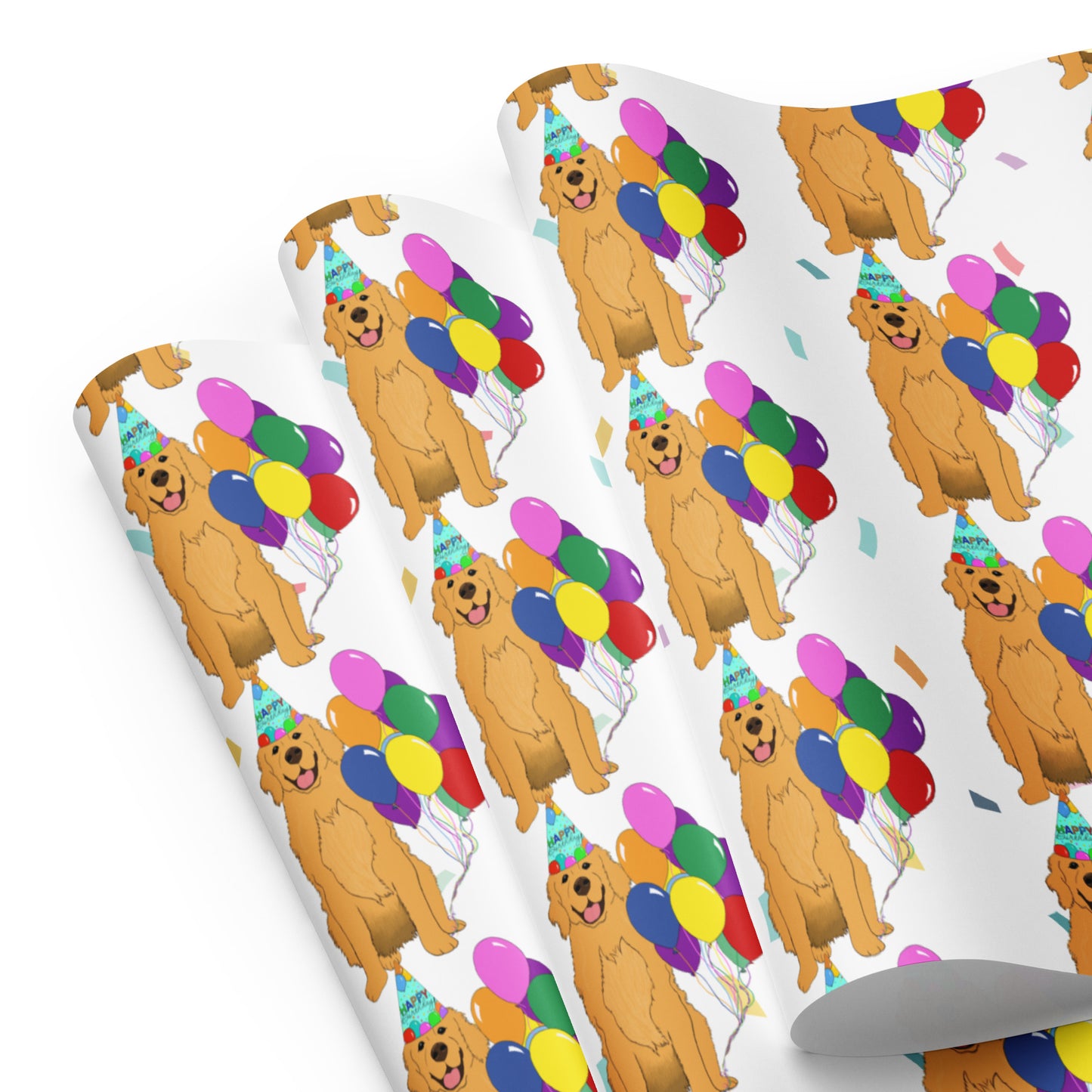 Golden Retriever White Confetti Background Wrapping Paper Sheets