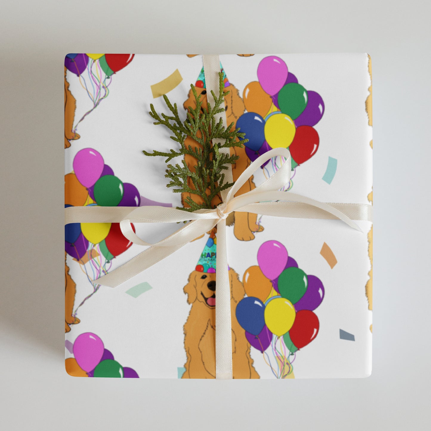 Golden Retriever White Confetti Background Wrapping Paper Sheets