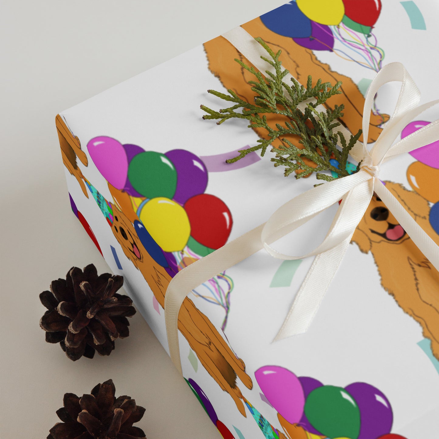 Golden Retriever White Confetti Background Wrapping Paper Sheets