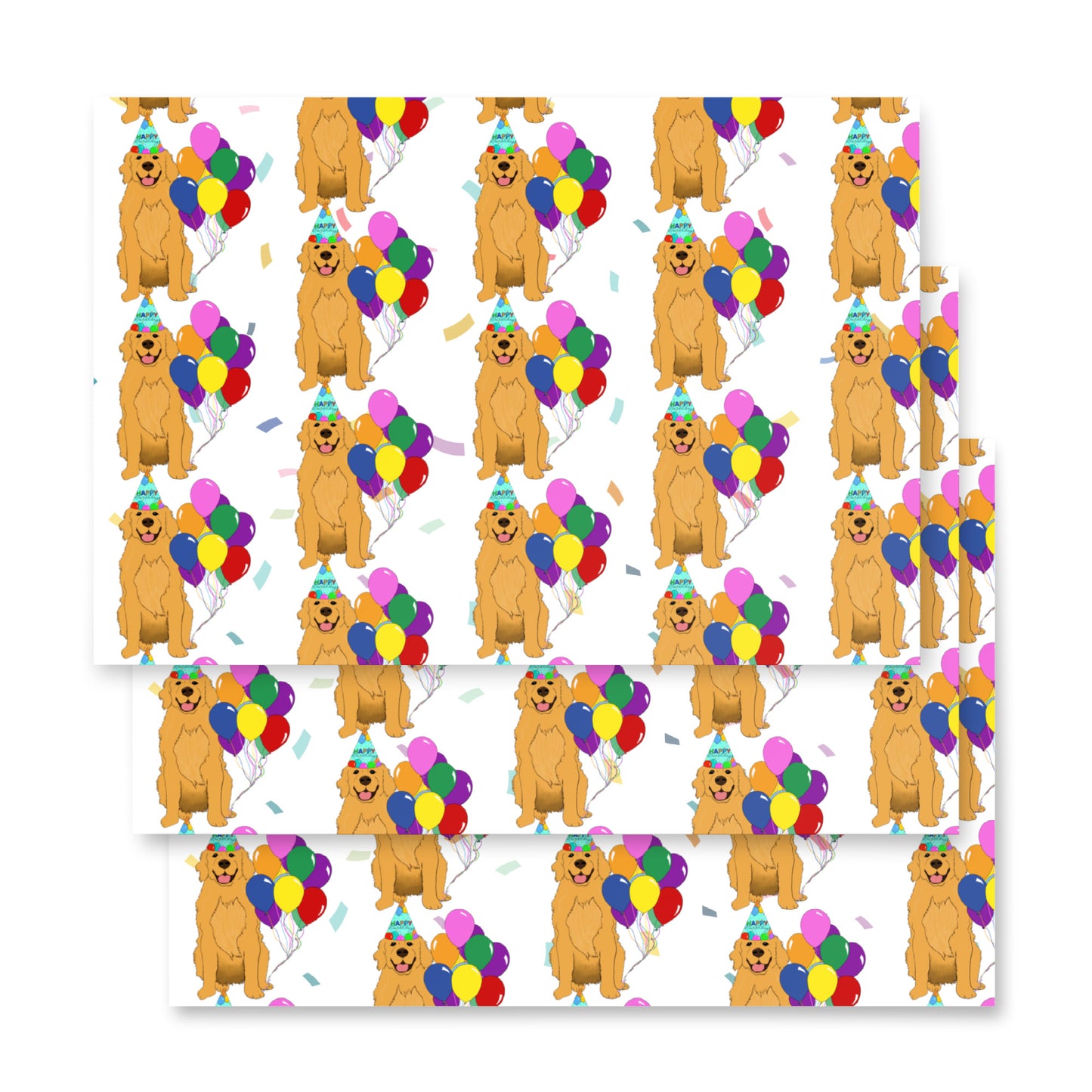 Golden Retriever White Confetti Background Wrapping Paper Sheets
