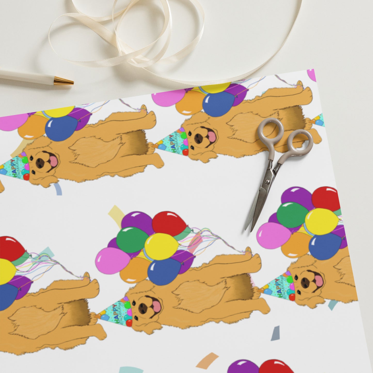 Golden Retriever White Confetti Background Wrapping Paper Sheets