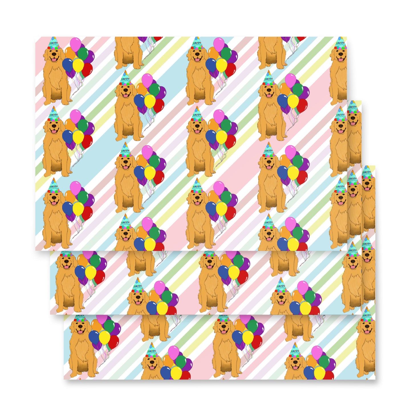Golden Retriever White Diagonal Stripe Background Wrapping Paper Sheets