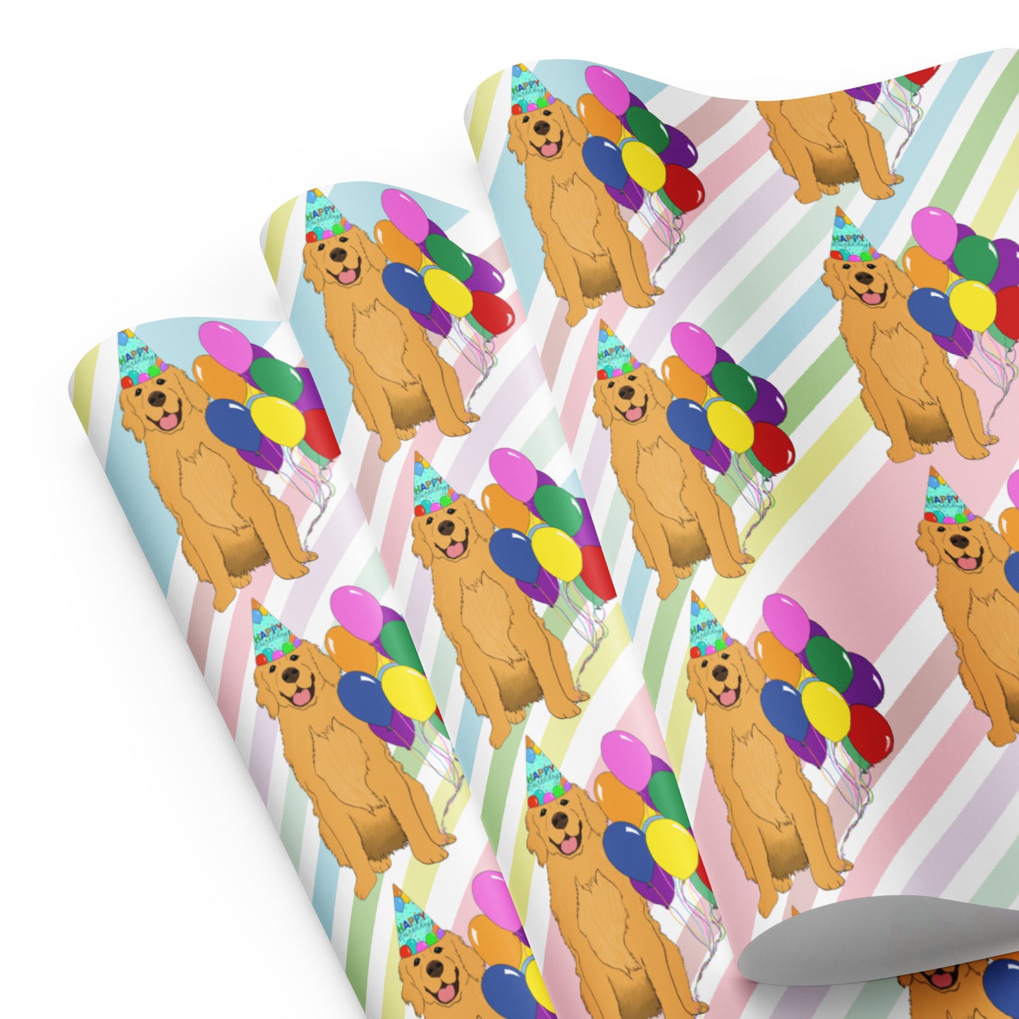 Golden Retriever White Diagonal Stripe Background Wrapping Paper Sheets