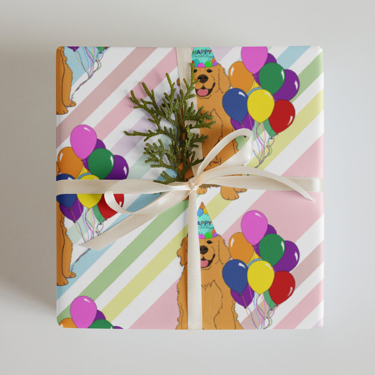Golden Retriever White Diagonal Stripe Background Wrapping Paper Sheets