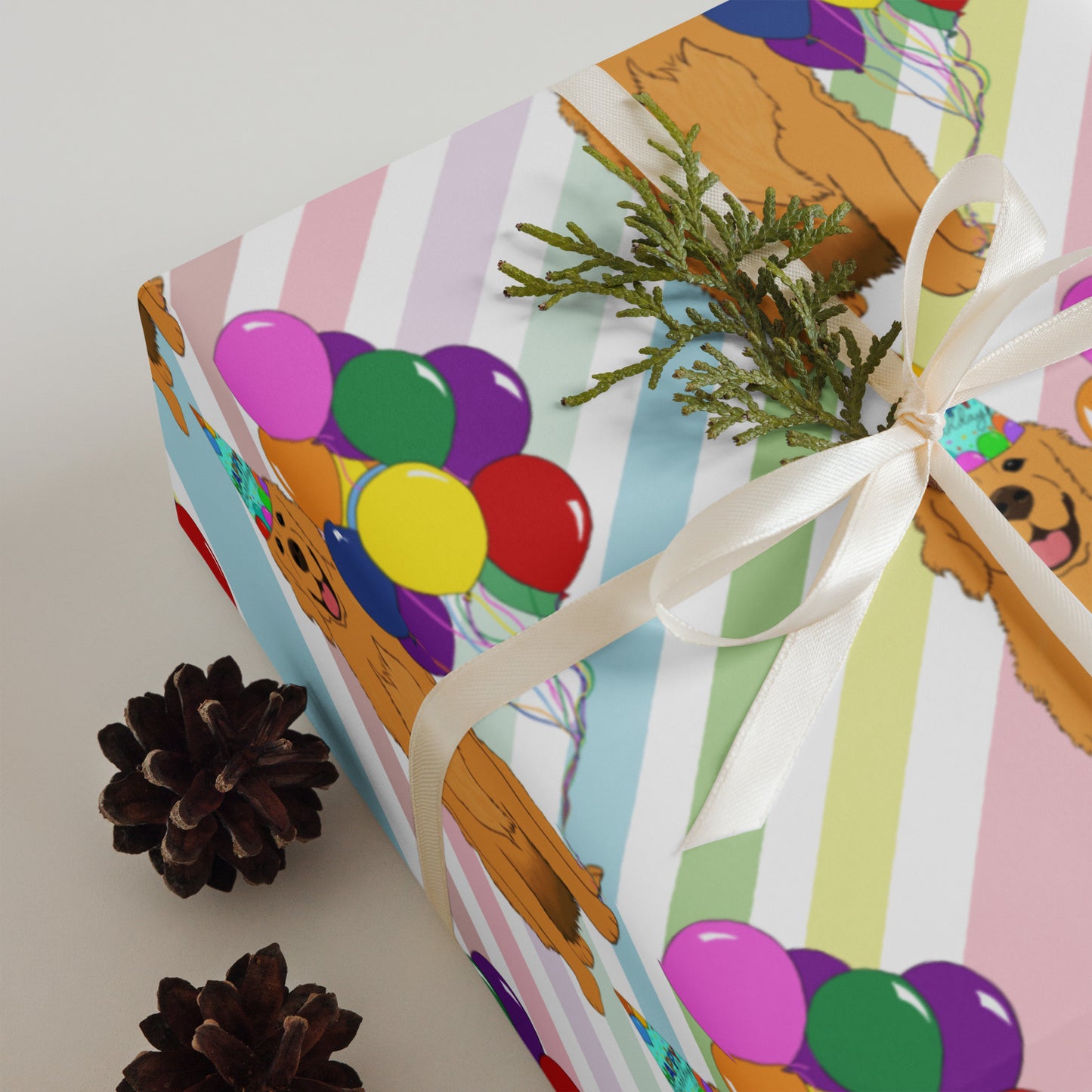 Golden Retriever White Diagonal Stripe Background Wrapping Paper Sheets