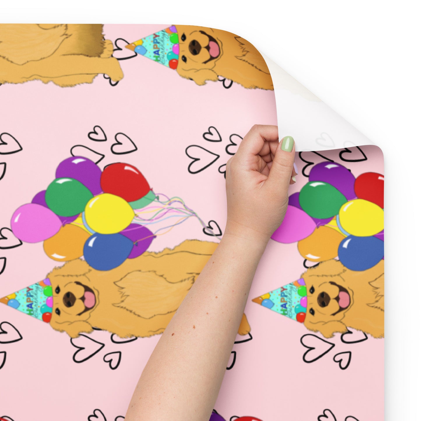 Golden Retriever Birthday Pink Heart Background Wrapping Paper Sheets