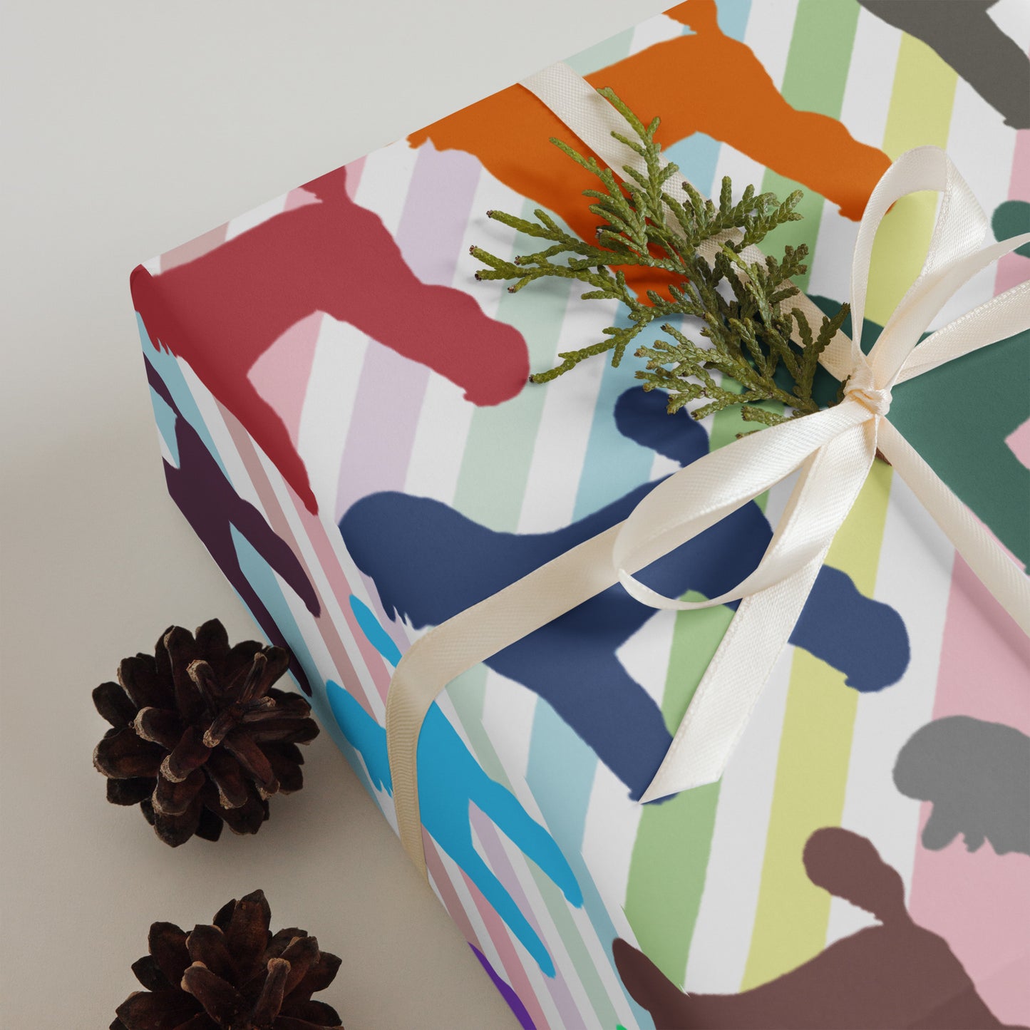 Colorful Poodles on Color Diagonal Stripe Background Wrapping Paper Sheets