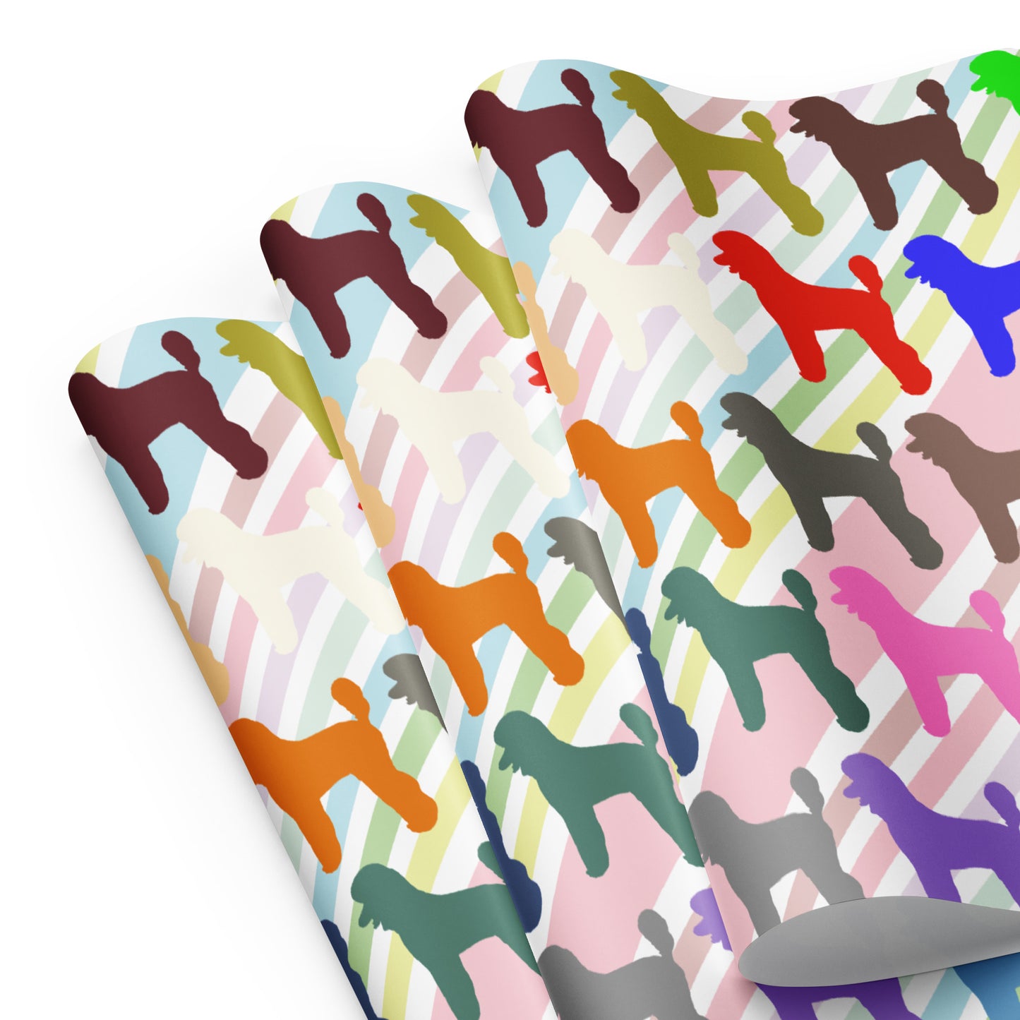 Colorful Poodles on Color Diagonal Stripe Background Wrapping Paper Sheets
