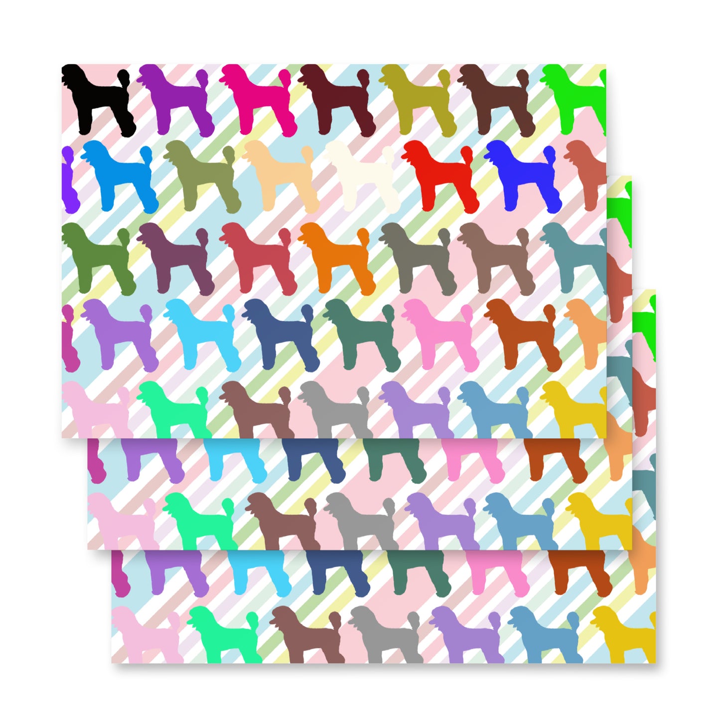 Colorful Poodles on Color Diagonal Stripe Background Wrapping Paper Sheets