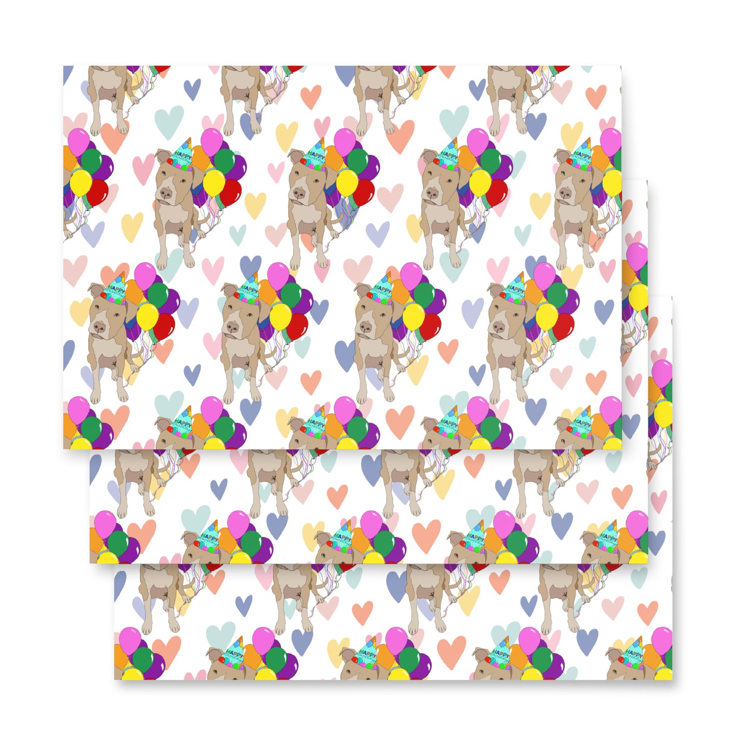 Tan Pit Bull Birthday Color Hearts Background Wrapping Paper Sheets