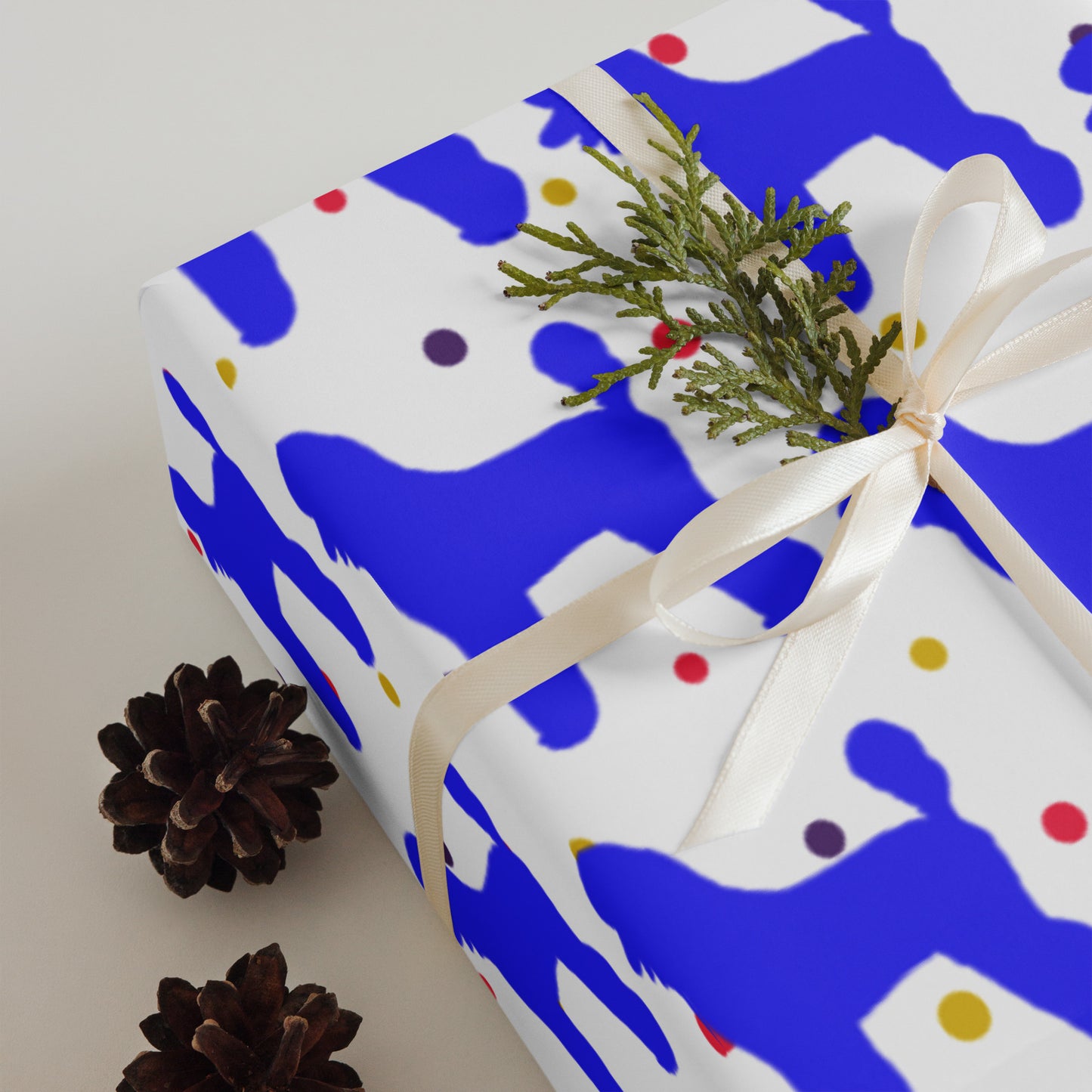 Blue Poodle on Polka Dots Background Wrapping Paper Sheets