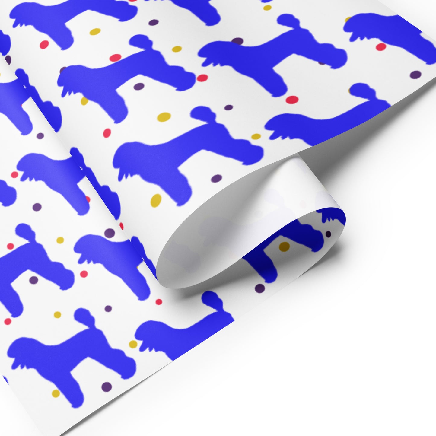 Blue Poodle on Polka Dots Background Wrapping Paper Sheets