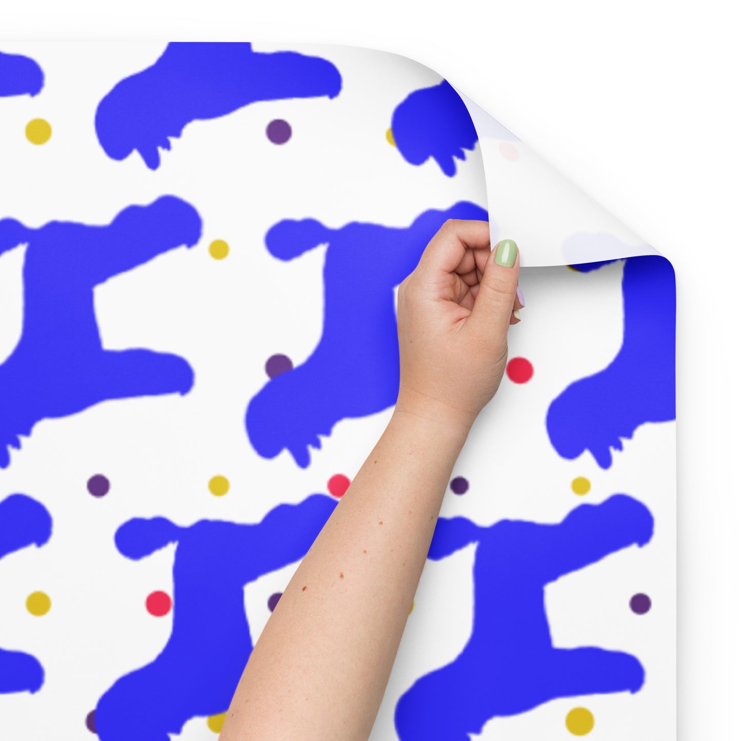 Blue Poodle on Polka Dots Background Wrapping Paper Sheets