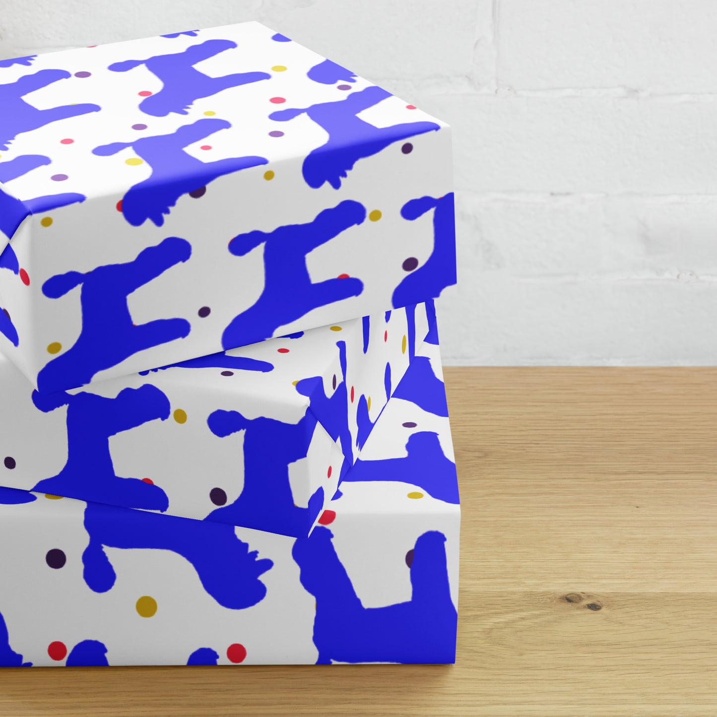 Blue Poodle on Polka Dots Background Wrapping Paper Sheets