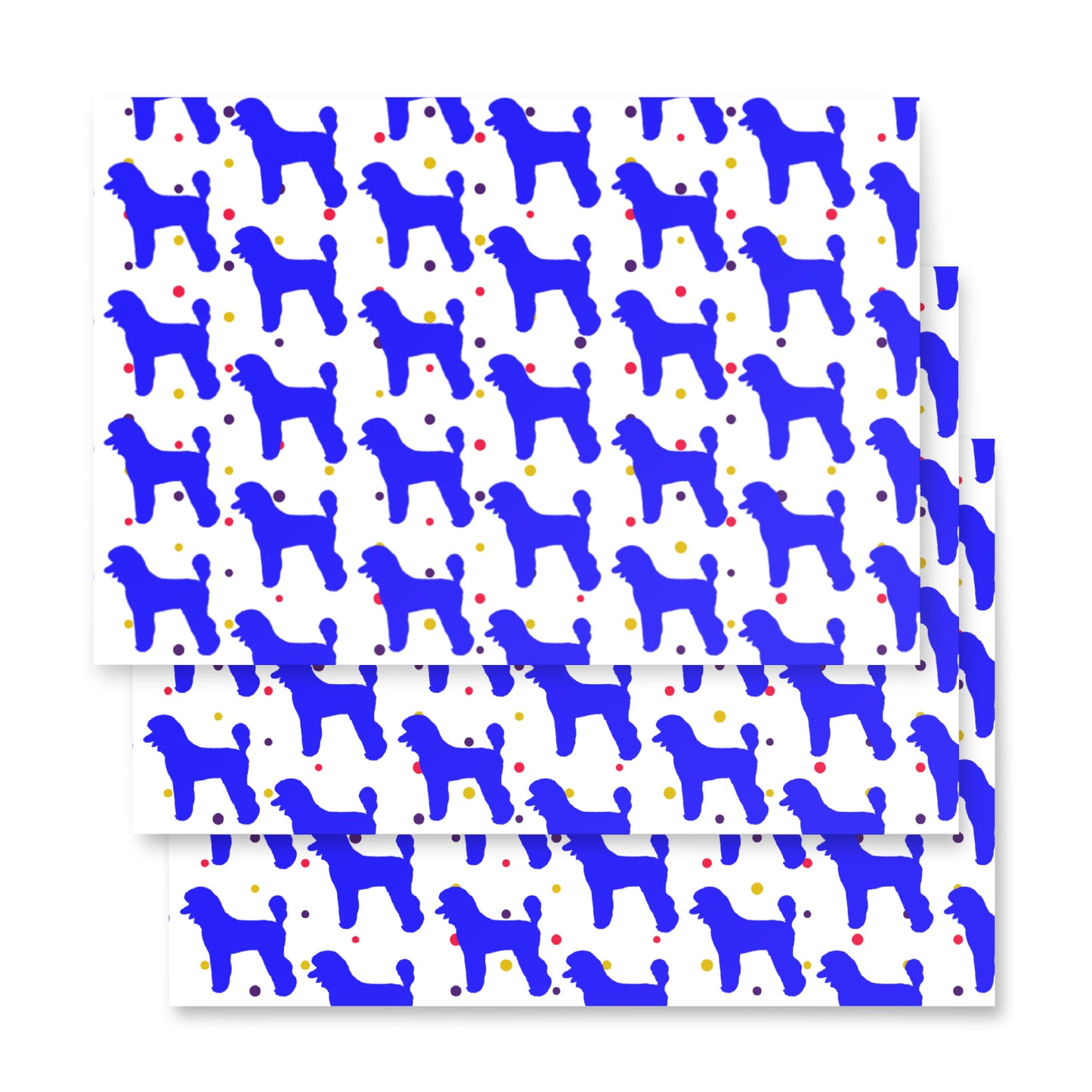 Blue Poodle on Polka Dots Background Wrapping Paper Sheets