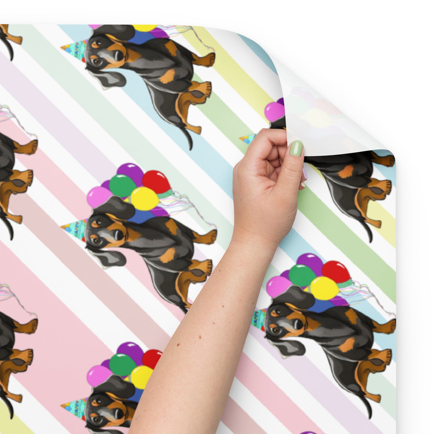 Dachshund Birthday Diagonal Color Stripes Wrapping Paper sheet