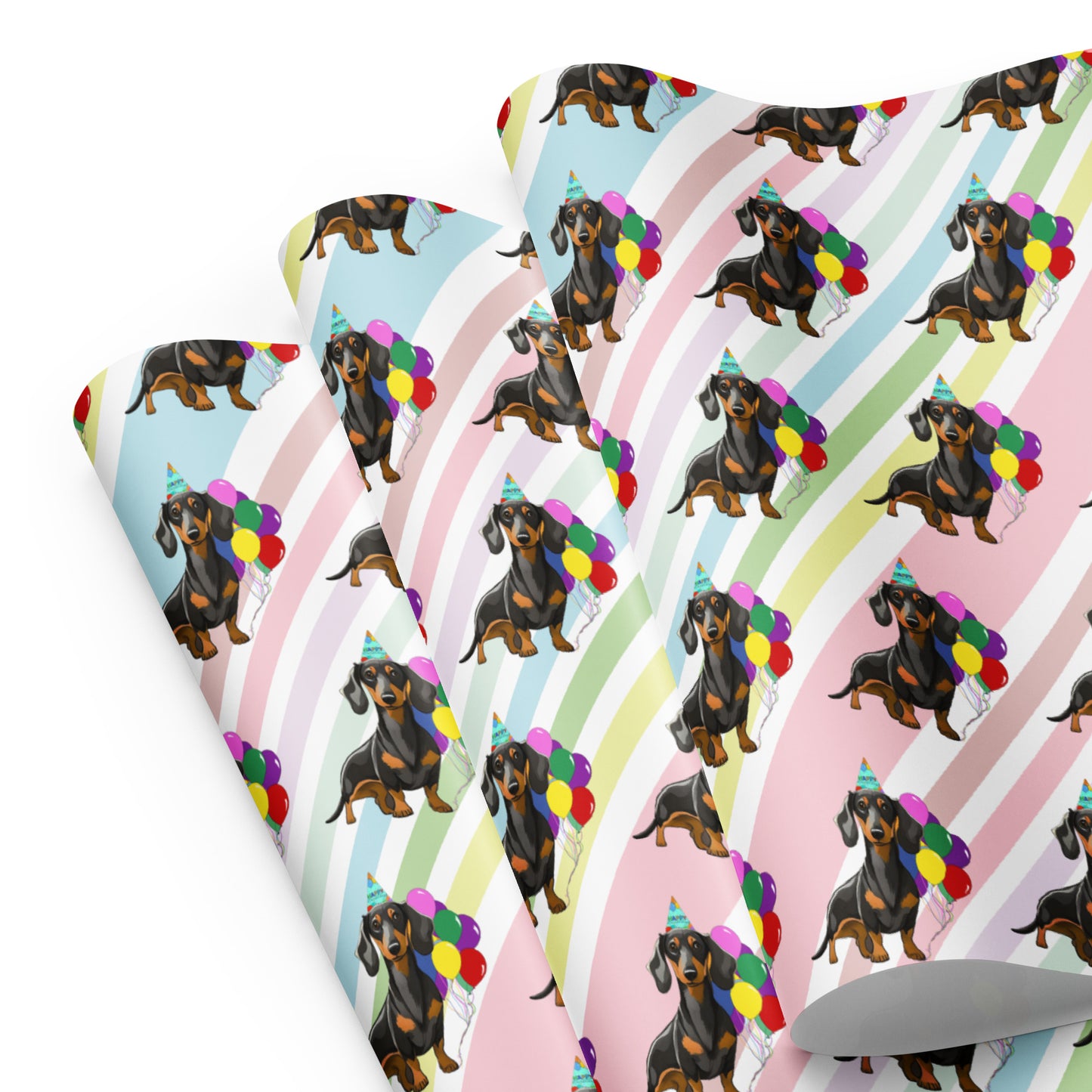 Dachshund Birthday Diagonal Color Stripes Wrapping Paper sheet