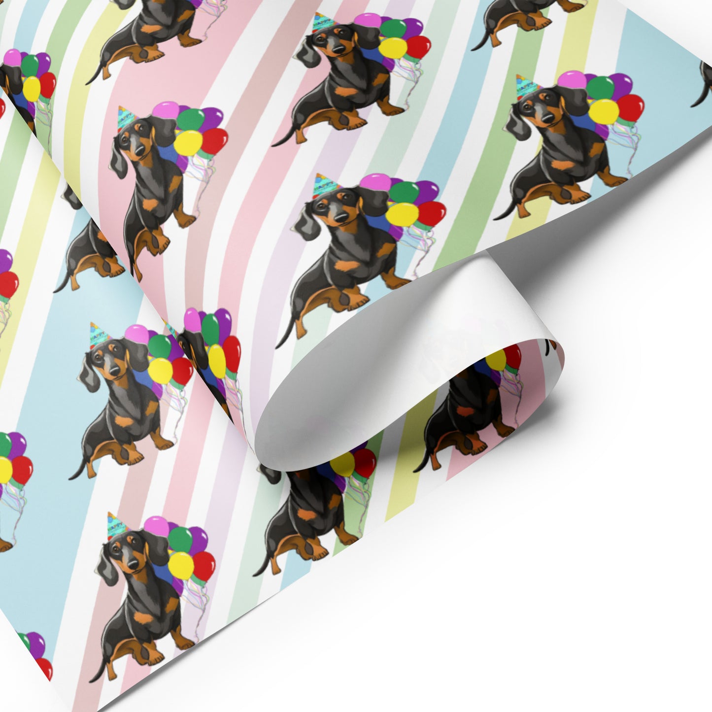 Dachshund Birthday Diagonal Color Stripes Wrapping Paper sheet