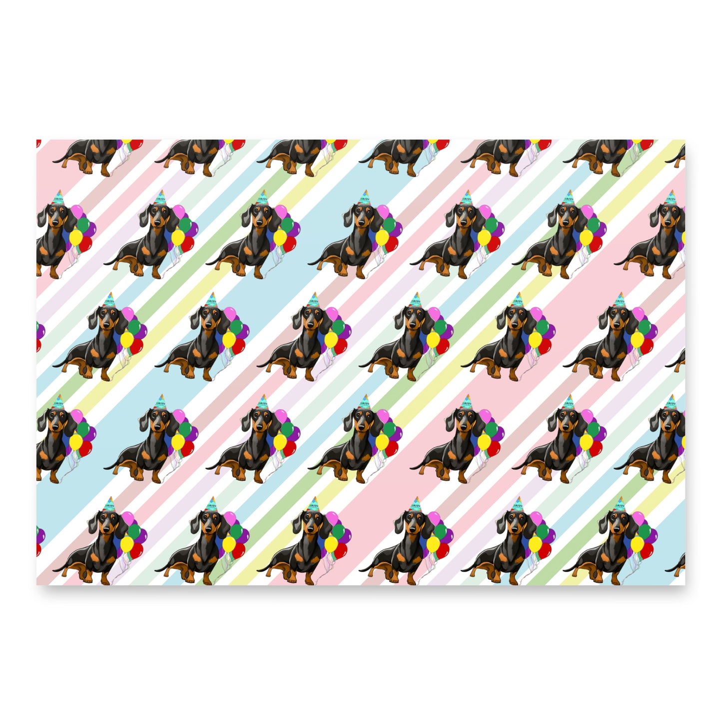 Dachshund Birthday Diagonal Color Stripes Wrapping Paper sheet