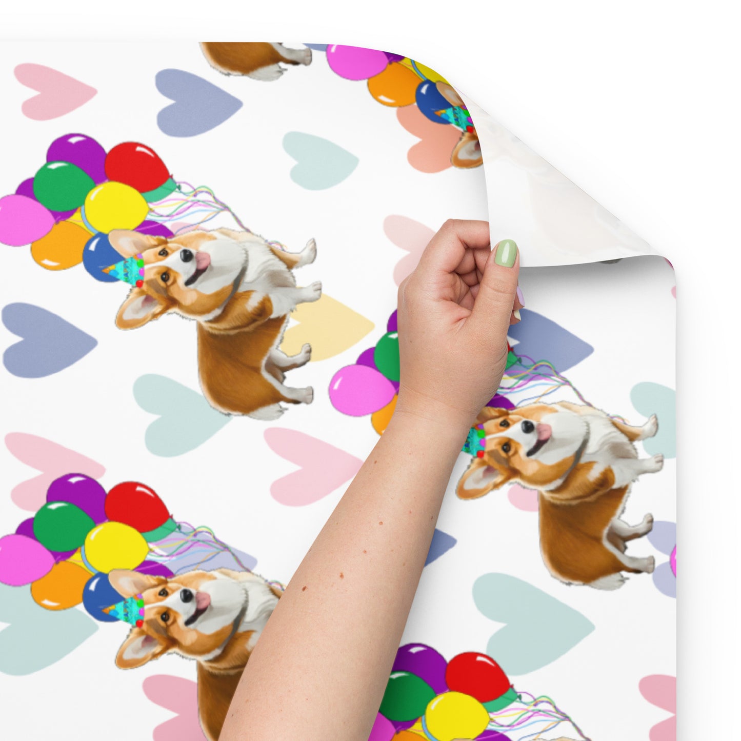 Corgi Birthday Color Hearts Wrapping PaperSheets