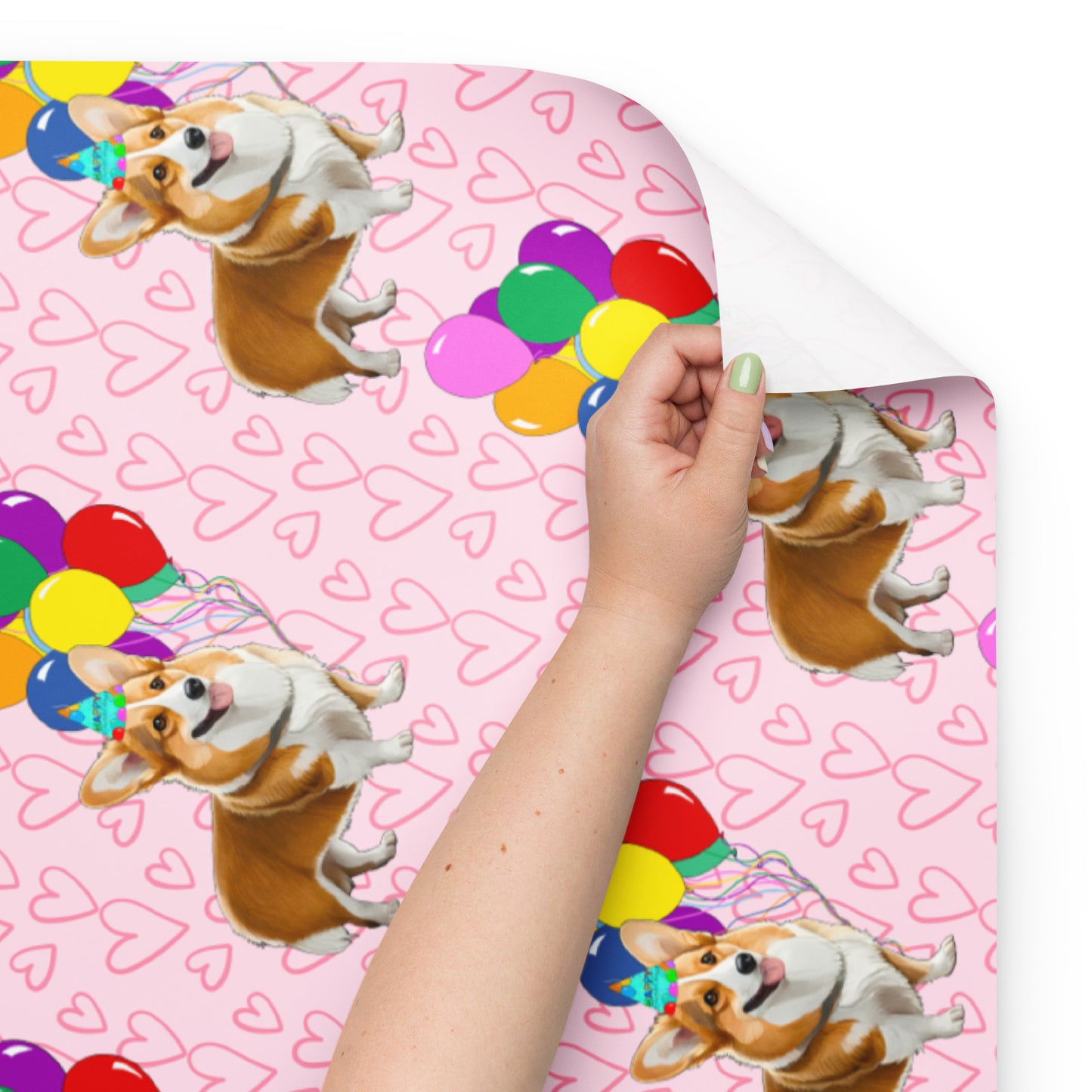 Corgi Birthday Pink Color Hearts Wrapping Paper - Sheets