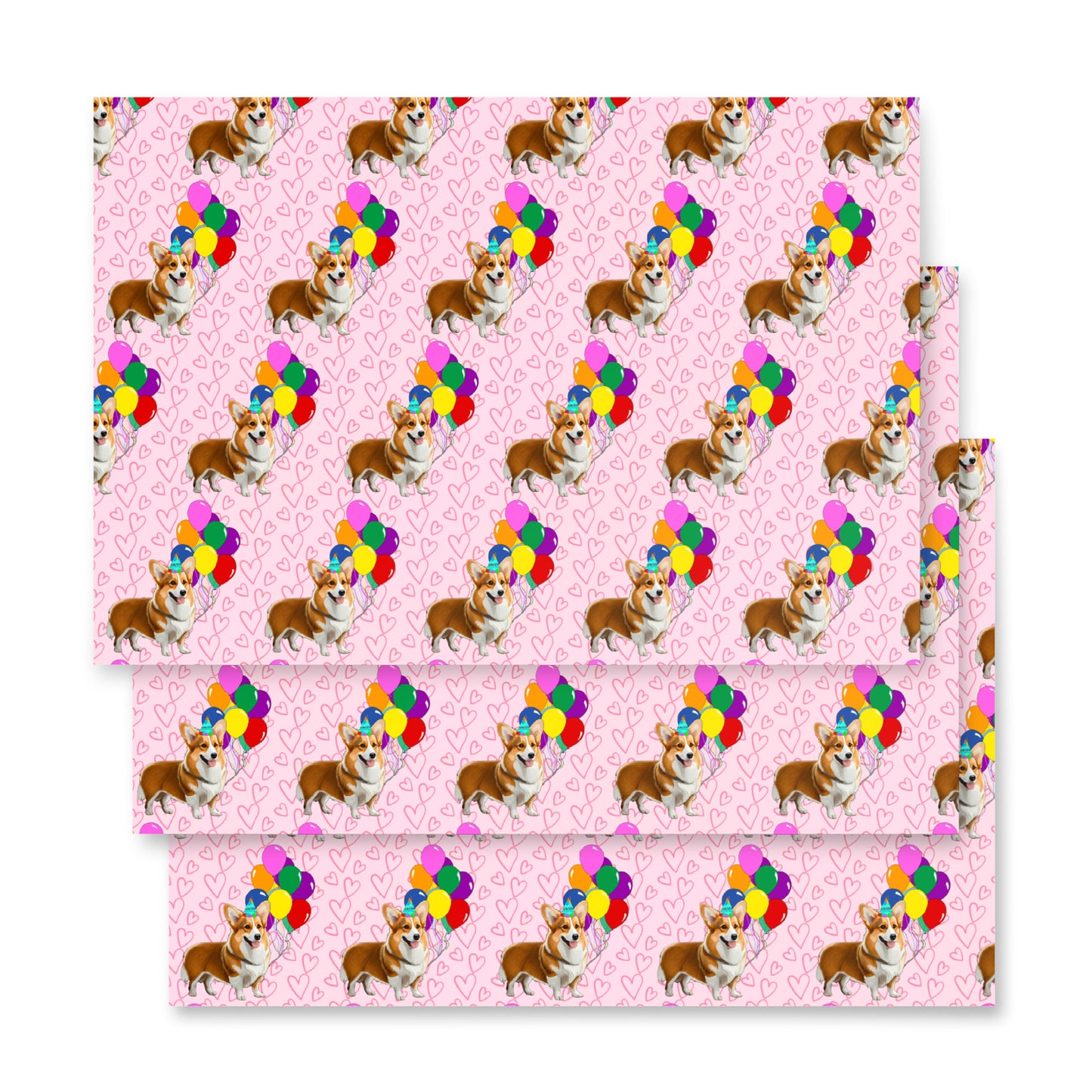 Corgi Birthday Pink Color Hearts Wrapping Paper - Sheets
