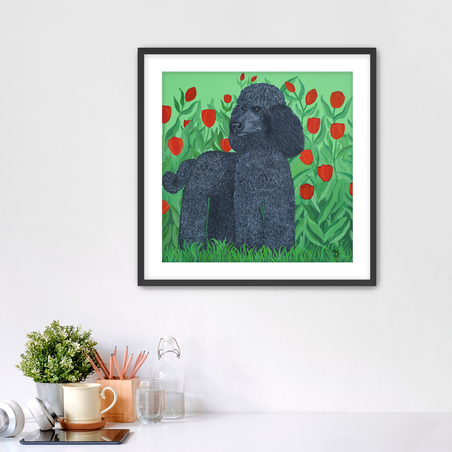 Poodle and Tulips