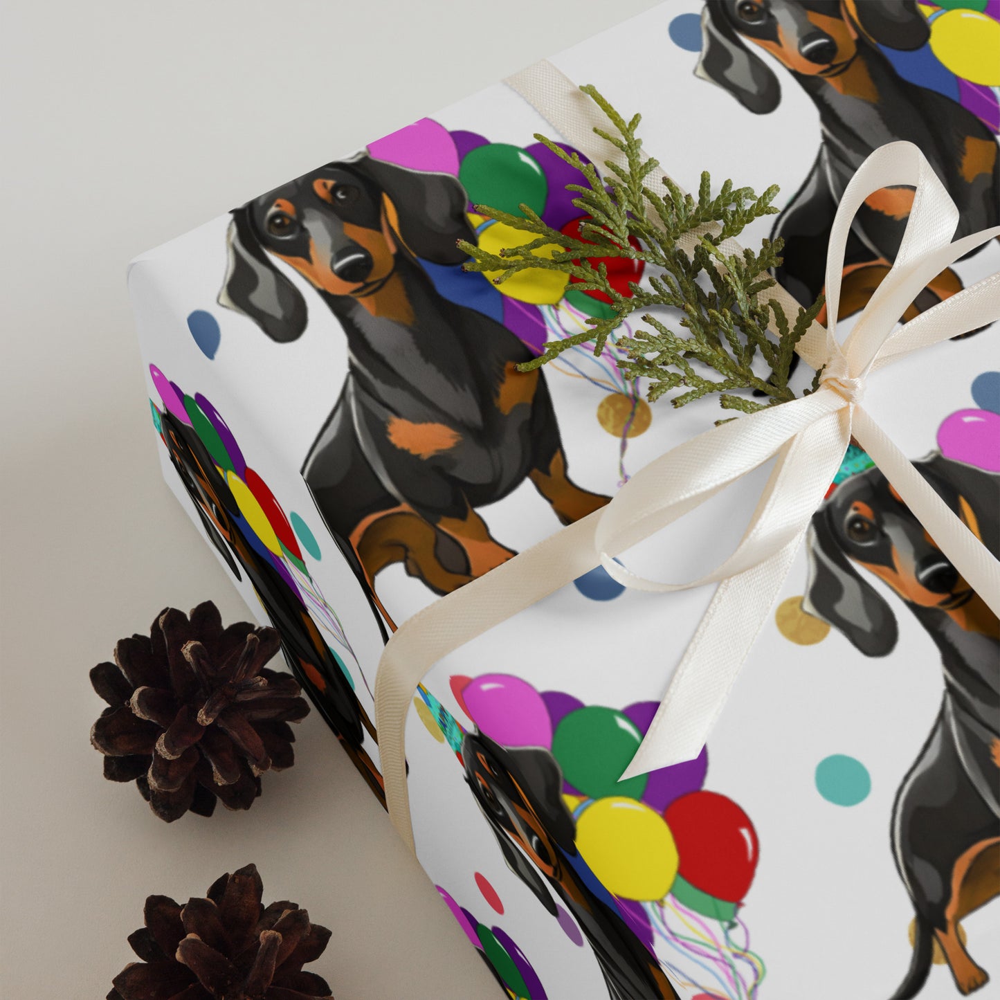 Dachshund Color Polka Dots Wrapping Paper Sheets