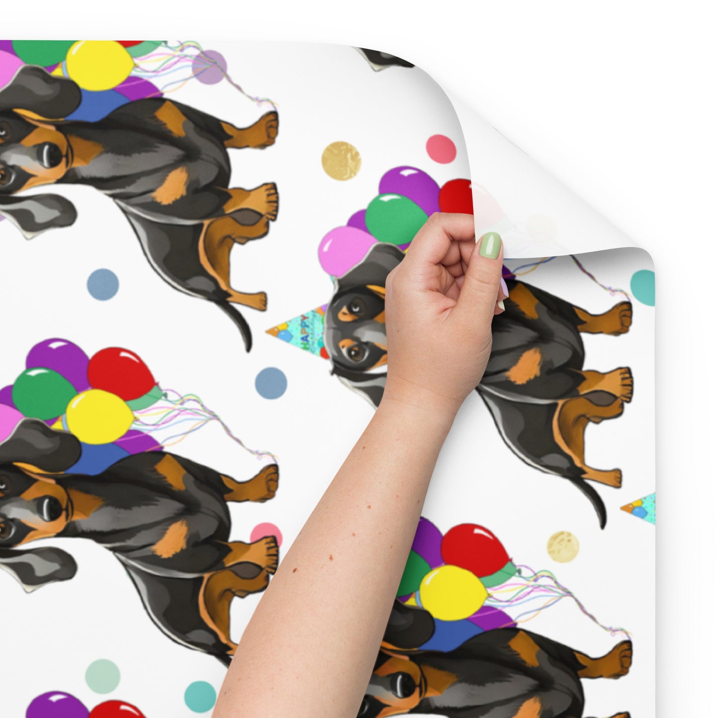 Dachshund Color Polka Dots Wrapping Paper Sheets