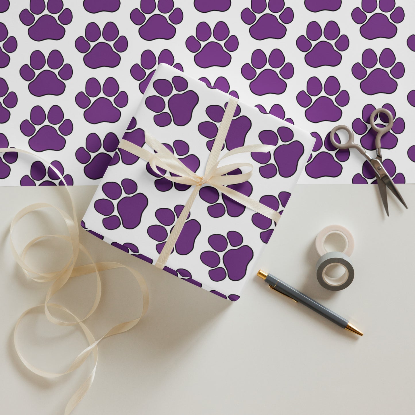 Purple Paw Wrapping Paper Sheets