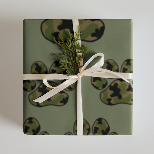 Camo Paw (Hunter Green Background) Wrapping Paper Sheets