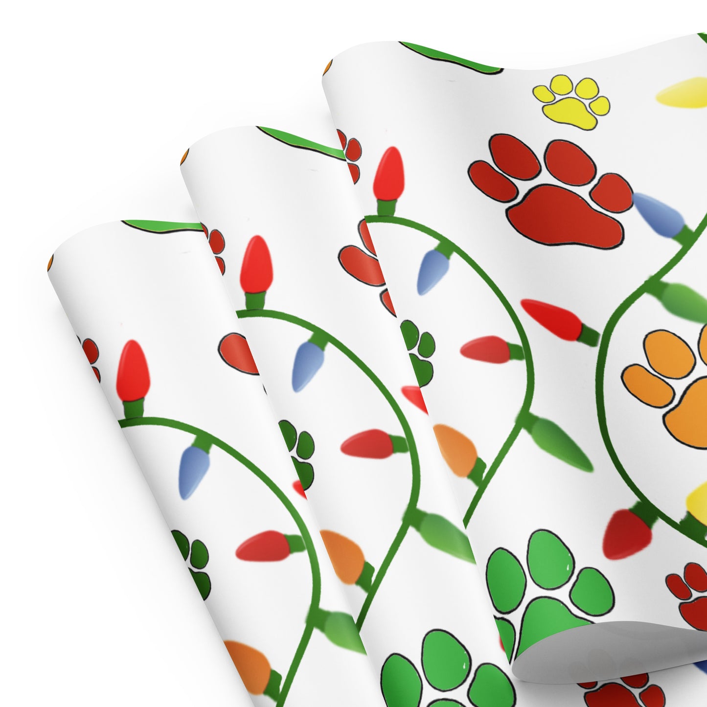 Holiday Paw & Lights Wrapping Paper Sheets