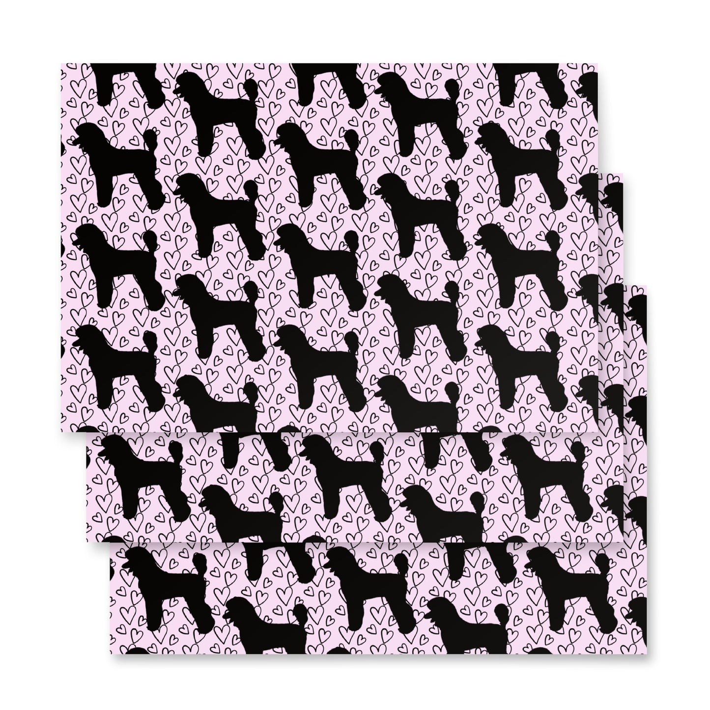 Black Poodle on Pink with Hearts Background  Wrapping Paper Sheets