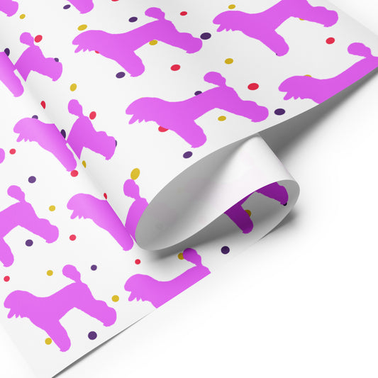 Pink Poodle on Polka Dots Background Wrapping Paper Sheets