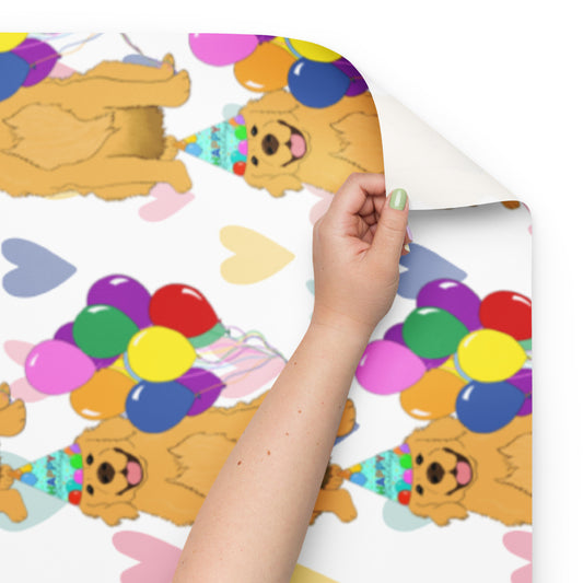 Golden Retriever  White Heart Background Wrapping Paper Sheets