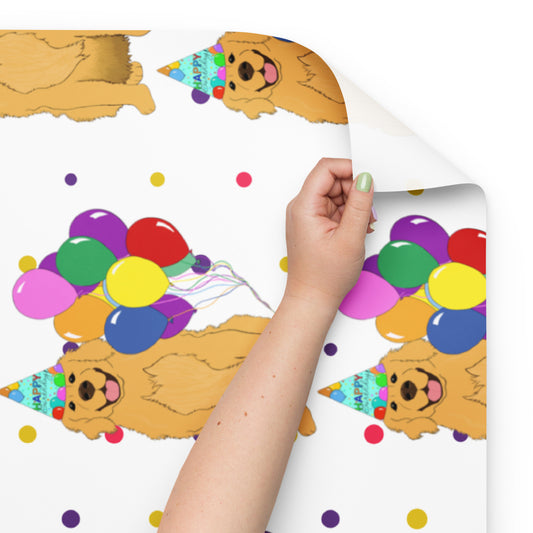 Golden Retriever  Birthday White Polka Dot Background Wrapping Paper Sheets
