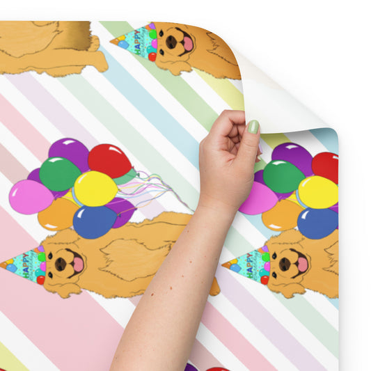 Golden Retriever  White Diagonal Stripe Background Wrapping Paper Sheets