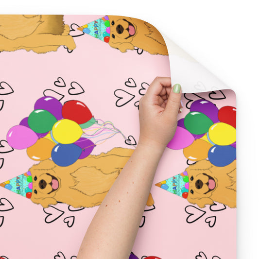 Golden Retriever Birthday Pink Heart Background Wrapping Paper Sheets
